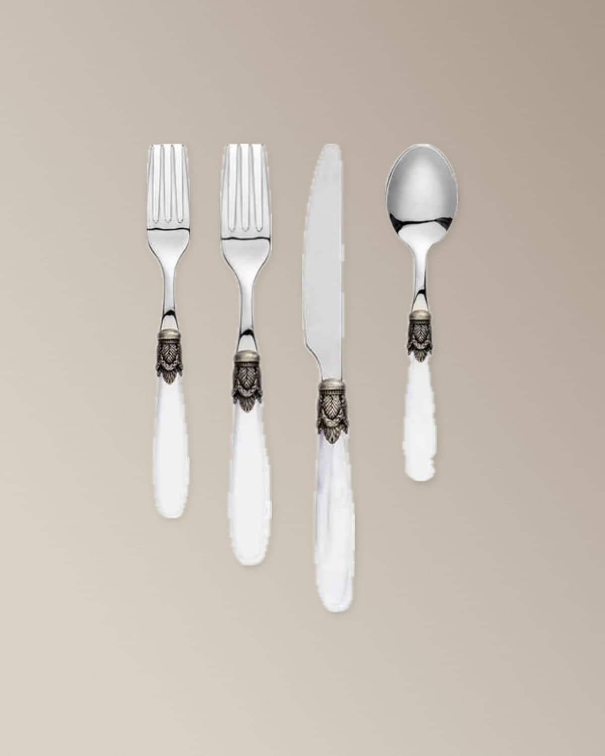 The Charolette collection: Charolette Flatware (Dinner Knife), Charolette Flatware (Dinner Fork), Charolette Flatware (Salad Fork), Charolette Tea Spoon, Charolette Dinner Knife