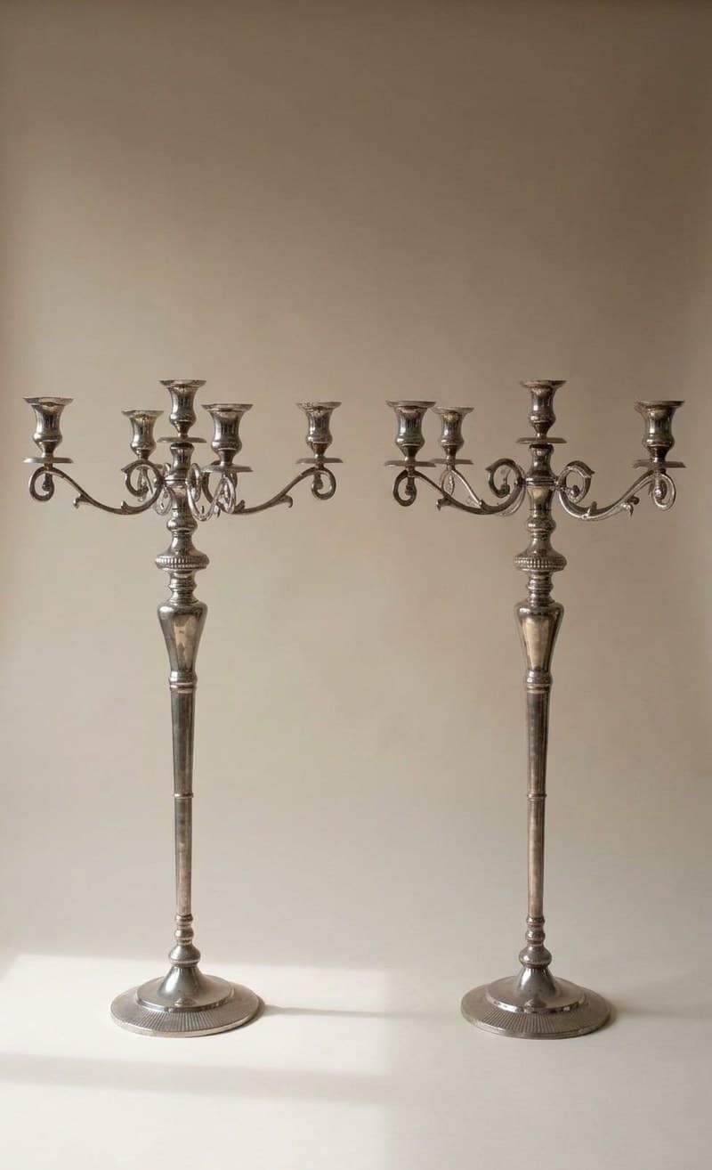 Floor Length Silver Candle Holder