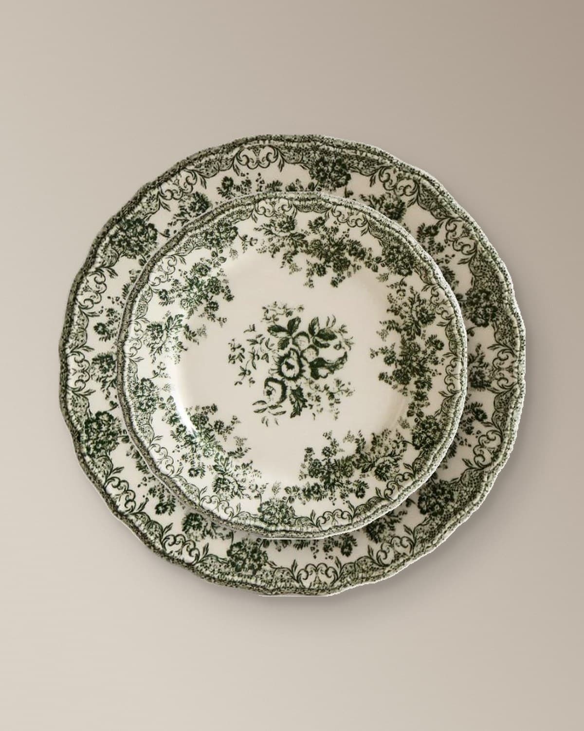 The Evergreen Fleur collection: Evergreen Dinner Plate, Evergreen Salad Plate