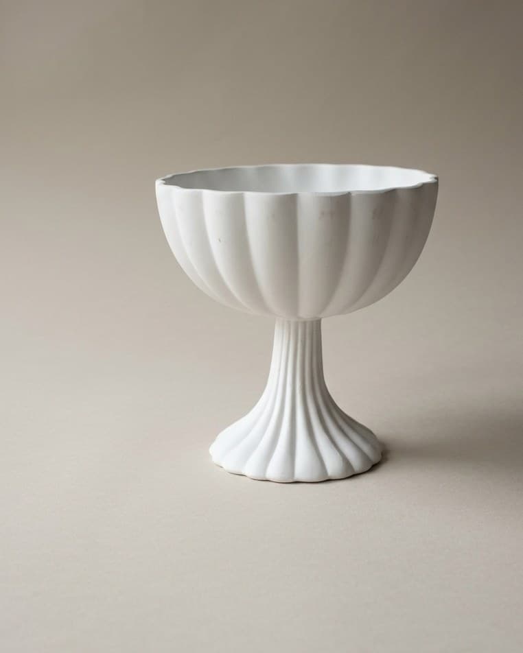 White Ribbed Compote Vase
